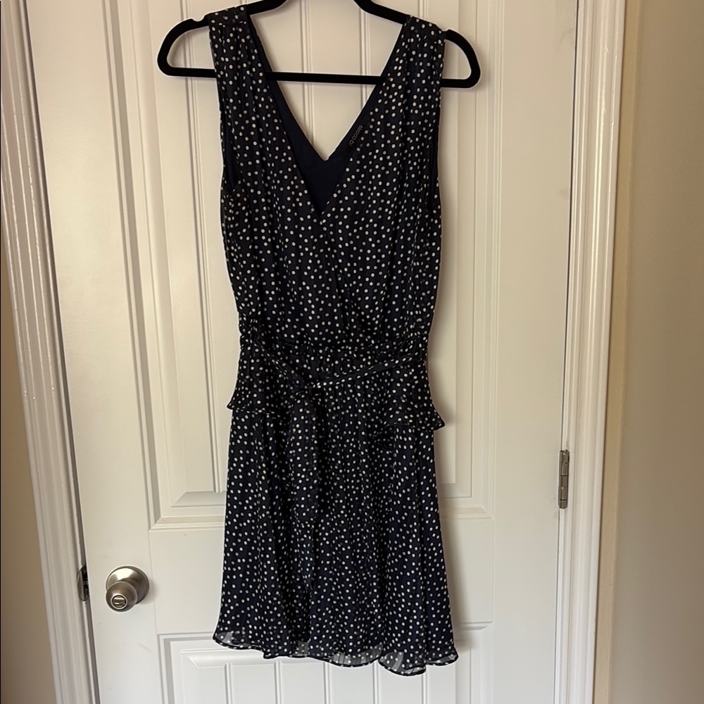 Sleeveless V-Neck Navy Blue Polka Dot Dress